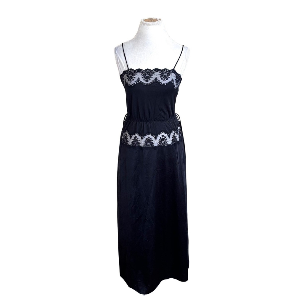 Ralph Montenero Vintage Romantic Lace Gown Slip Dress Small Black Whimsigoth‎